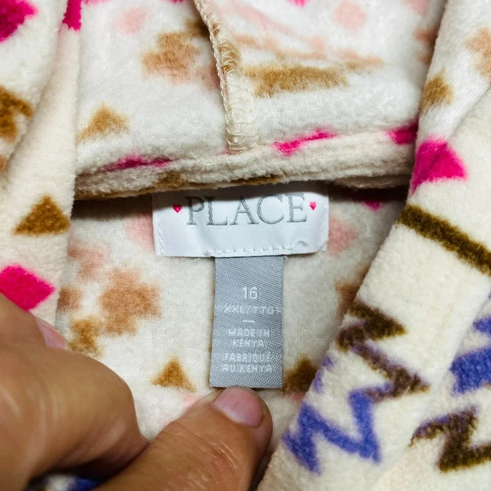 The Childrens Place Girls Aztec Print Fleece Hoodie Size 16 XXL Multicolor